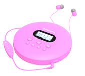 Oakcastle CD100 Rechargeable Bluetooth CD Player | 12hr Portable Playtime | In Car Compatible Personal CD Player | Headphones Included, AUX Output, Anti-Skip Protection, Custom EQ, CD Walkman (Pink)