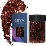 Ceya Chunky Glitter, 4.9oz/ 140g Coffee Brown Craft Glitter Powder Mixed Fine Flakes Iridescent Nail Sequins for Nail Art, Hair, Epoxy Resin, Tumblers, Slime, Painting, Festival Decor