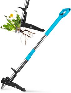 YISSVIC Stand-Up Weed Puller – Stainless Steel 4-Claw, Telescopic Root Remover, Adjustable Non-Slip Handle, Blue