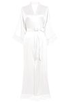 BABEYOND Satin Kimono Robe Long Bridesmaid Wedding Bath Robe with Lace Trim (White)