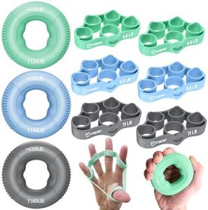 FitBeast Grip Strength Trainer, Finger Exerciser, Forearm Strengthener 9-Piece Kit, Hand Grip Strengthener Targeted Strength, Relief & Recovery (Green)