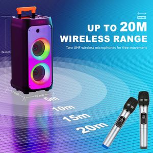 JYX Karaoke Machine with 2 Wireless Mics – 500W Bluetooth Party Speaker with LED Lights, USB/AUX/SD/TWS