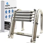 Mojiate 4-Step Heavy-Duty Stainless Steel Pontoon Boat Ladder with Extra Wide Steps & Handrails | Telescoping Folding Rear Entry Ladder, 600lbs Capacity, Marine-Grade 316 Stainless Steel