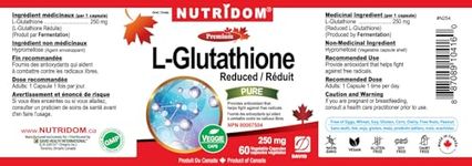 Nutridom L-Glutathione 250mg, Reduced Glutathione Supplement for Antioxidant Support, Non-GMO, Vegan, Gluten-Free, Soy-Free, Dairy-Free, No Additives & Fillers (60 Veggie Capsules)