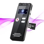 64GB Digital Voice Activated Recorder with Playback- 3072Kpbs HD Dual MIC Tape Audio Recording Device with Noise Reduction for Interviews/Meeting/Classes, 4800 Hours Voice Activated Recorder