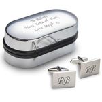 Personalised Cufflinks with Chrome Case - Engraved with Your Custom Text - Gifts for Men Wedding Him Husband Bridegroom