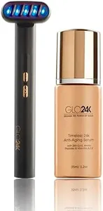 2-Step Premium Facial Rejuvenation Set-6-IN-1 Beauty Therapy Wand for the Face, Eyes & Neck and Timeless 24k Anti-Aging Serum with 24k Gold, Amino Peptides & Vitamins A, C, E