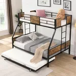 Olela Twin Over Full Metal Bunk Beds with Trundle Bed ,Heavy Duty Metal Bed Frame with Safety Rail 2 Side Ladders for Boys Girls Adults,No Box Spring Needed (Black Frame)