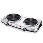 SUNAVO Hot Plates for Cooking, 1800W Electric Double Burner with Handles, 6 Power Levels Stainless Steel Hot Plate for Kitchen Camping RV and More