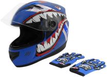 TCT-MOTORPARTS DOT Youth Kids Motorcycle Motocross ATV Helmets Offroad Street Dirt Bike Full Face Helmet Shark Mouth Pattern (Blue,X-Large)