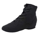 missfiona Jazz Boots Dance Shoes for Women Lace up Ballroom Dance Flat with Split Sole(4.5, Black)