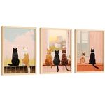 EXCOOL CLUB Cute Cat Wall Art - 12x16 | 30x40 cm Cat Pictures Wall Decor, Cat Posters for Girls Bedroom Decorations, Cats Sitting On Window Looking Outside, Pet Cat Art Prints for Animal Lovers (UNFRAMED)