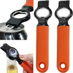 DUNLAGUE Soda Can Opener and Beer Bottle Opener Bartender with 4.2" Long Silicone Handle, Pop Top Can Tab Opener for Long Nails, Bottle Opener for Arthritic Hand and Seniors 2-Pack Orange