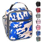 Apuucse Portable Insulated Lunch Bag with Side Mesh Pocket for Adults/Kids/Men/Women,Water-Resistant Leakproof Soft Cooler Bag Durable Thermal Lunch Box for Work/School/Picnic/Outdoor(Camo Blue)