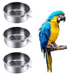 3 Pack Bird Feeding Dish Cups Bird Cup Stainless Steel Bird Feeder Bowls with Clamp Holder for Parrot Cockatiel Conure Budgies Parakeet Lovebird Chinchilla (3)