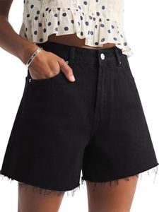 PINKMSTYLE Denim Shorts for Women High Waisted Casual Ripped Jean Short Frayed Hem Summer Cute Jorts Black Small