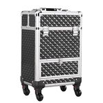 Yaheetech Professional Makeup Case Beauty Trolley Hairdressing Case on Wheels Vanity Case with Drawer Black/Silver