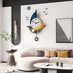 YISILE Modern Wall Clock Battery Operated 14 Inch Large Boat Design Pendulum Wall Clocks for Living Room Decor 3D Silent Clock Wall Decor Sticker Non Ticking for Bedroom Office Home Kitchen Decoration