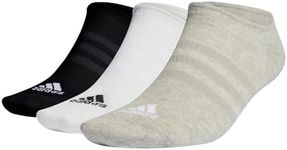 adidas Unisex Thin and Light 3 Pairs No Show Socks, Medium Grey Heather/White/Black, L