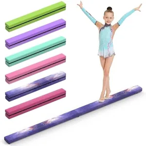 Fancybling Balance Beam, Flannel Surface Gymnastics Beam 2.1m/220 lbs, Portable & Foldable Gymnastics Equipment, Non-Slip Balance Beam for Birthday Home Training Exercise Sports, Starry Blue Flannel