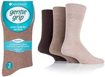 3 PAIRS Sock Shop Men's Diabetic Cotton Rich Gentle Grip HoneyComb Top Non Elastic Socks Size 6-11 (brown mix)
