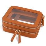 Prite Large Clear Makeup Bag with Gift Box Double Sided Cosmetic Case Two Layer Travel Toiletry Bag with Zippers and Compartment (Brown)