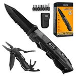 RoverTac Pocket Knife Tactical Folding Knife Multi Tool Survival Camping Knife, Multitool Knife Pliers Bottle & Can Opener 9-Pack Screwdrivers Liner Lock Nylon Sheath, Pocket Knife for Camping Hiking