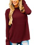 wkwmrpet Women's Crewneck Long Sleeve Fall Sweater 2023 Oversized Ribbed Knit Pullover Top Wine Red