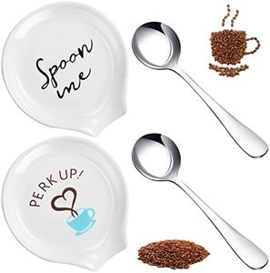 4 Pieces Coffee Spoon Rest and Spoon Small Teaspoon Holder Ceramic Coffee Spoon Holder Rests for Coffee Station Decor Stove Top Countertop Kitchen Accessories Nice Present for Coffee Lovers