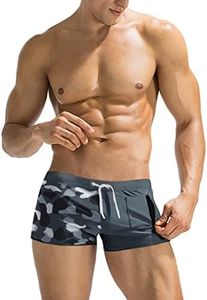 COOFANDY Mens Swim Trunks Swimwear Bathing Suit Swim Brief Square Leg Board Short S-3XL, Black and Camo, Small