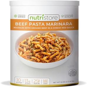 Nutristore Freeze-Dried Beef Pasta Marinara | Emergency Survival Bulk Food Storage Meal | Perfect for Everyday Quick Meals and Long-Term Storage | 25 Year Shelf Life | USDA Inspected (1-Pack)