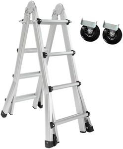 LEADALLWAY Telescoping Ladder A Frame 4 Step Ladder, 13 Ft Reach Height Muti Position Folding Ladder with Stabilizer Bar & Wheels, 330 lbs Capacity, lader for Home or Outdoor Work