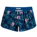 MaaMgic Women's Swim Shorts 3.5" Swimming Shorts for Ladies Board Shorts Beach Trunks Womens Swimsuits Quick Dry with Adjustable Drawstring and Pockets XS-XXL,09 Petunia Monstera Navy Green,M