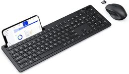 Wireless Keyboard and Mouse Set, Full Size QWERTY UK Keyboard with Phone Holder, 2.4GHz USB Wireless Keyboard Mouse for Windows PC, Laptop, Desktop, Computer, Black