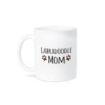 3dRose "Labradoodle Dog Mom - Doggie by Breed - Brown Muddy Paw Prints - Doggy Lover - Pet Owner Mama Love Mug, Ceramic, White, 10.16 x 7.62 x 9.52 cm