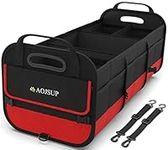 AojSup XXL Car Boot Organiser, Multi-compartment Collapsible Car Boot Storage Organiser, Collapsible Car Boot Tidy for Storage with 2 Adjustable Securing Straps, 95L, Red