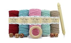 Craft Affair | Single Strand Cotton Cord Combo Multicolor (Each Color 20 Meter, 3mm) | Get Free Wooden Dowel, Ring, Beads | Craft, Wall Hangers and DIY | Beige, Water, Maroon, Baby, Mint