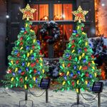 ReyeeInc Solar Christmas Trees Decorations, Solar Powered Xmas Tree Lights Outdoor Waterproof with 50 LEDs and 8 Modes for Yard, Lawn, Pathway, Garden, Front Porch, Cemetery, Graveside Decor (2 Pack)