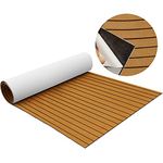 Happybuy EVA Foam Faux Teak Boat Decking Sheet 94.5 X 47.2 Inch 6MM Thick Boat Flooring Decking Non-Skid Self-Adhesive for Marine Yacht RV Swimming Pool Garden(Brown with Black Seam, 94.5" x 47.2")