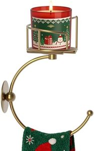 Zylbb Vintage Hand Towel Holder with Candle Holder for Wall, Metal Towel Hook for Bathroom Wall, Rustic Towel Ring, Sturdy Wall Mounted Hanger for Bathroom, Kitchen, Entryway (Gold)