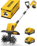 Alloyman 20V Cordless Tiller Cultivator,360RPM Electric Garden Tiller, with 2 * 2.0Ah Batteries & Charger,9In Tilling Width, 6.6In Depth Garden Rototiller for Lawn/Gardening/Soil Cultivation