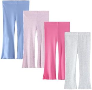 WATOCHE Baby Toddler Girl Flare Pants 4 Pack Toddler Bell Bottom Leggings Girls Soft Cotton Ribbed Ruffle Pants Fall Clothes(Blue+Offwhite+Purple+Rose Red,18-24M)