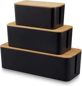 BUDDLEY Caja de cables de bambú (SET), caja de cables, caja de almacenamiento de cables, regleta de cables, gestión de cables, organizador de cables, escritorio, caja de cables, regleta CableBox