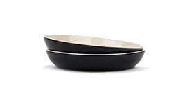 Shay Ceramic Pasta Bowl Set, 22Cm, 2 Pc S, Black Outside|Glossy Finish|Stoneware Ceramic Serving Bowls|Pasta Plate|Deep Plate|Ceramic Bowl|Pasta Serving Plate (Pasta Plate - Black) - 300 Ml