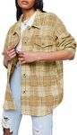 Women's Long Sleeve Plaid Shirts Flannel Collared Button Down Shacket Casual Rolled Up Boyfriend Blouse Tops