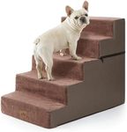 COZY KISS Dog Stairs with Detachable Zipper, 19.7" Extra Wide Right-Angle Pet Stairs for Bed, Anti-Slip Dog Steps for Lowrider and Puppy, Elderly Cats with Support Board, 19.7x29.5x23.6 inch, Brown