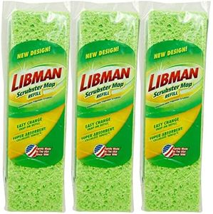 Libman Scrubster Mop Refill Pack, Three #3105 Refills Extra-Absorbent, Cellulose Coated Sponge Replacement Heads for The Libman Scrubster Mop, 3 Pack