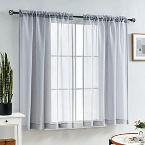 Window Grey Sheer Curtains 63 Inch Length 2 Panels, Rod Pocket Voile Semi Sheer Curtain Panels for Kitchen, Bedroom, Light Filiter and Chic Voile Drapes for Living Room, Kids Room, Grey, 52" W x 63" L