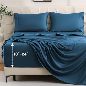 Bedlifes California King Sheet Set, Extra Deep Pocket 18-24 Inches, 1000Thread Count 100% Egyptian Cotton, Soft and Breathable 4-Piece,Navy