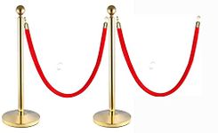 DOSSVICK - Golden Luxury Queue Manager 16kg - Two Post and Two Red Rope 1.5metre each - Velvet Rope- - 3.2ft Height - DOUBLE POLISHED CHROME | crowd control barrier